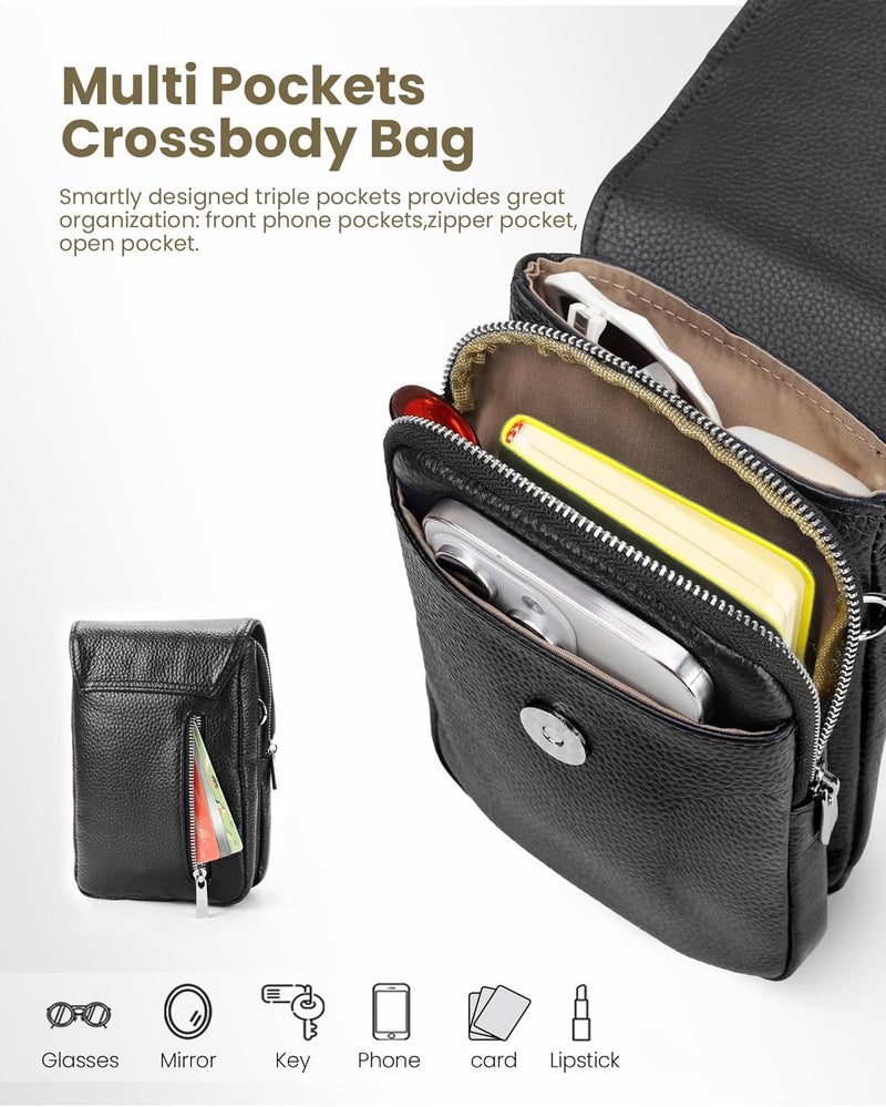 befen Genuine Leather Small Crossbody Bags for Women, Cell Phone Cross body Purse Bag with RFID Blocking Card Slots - Image 3